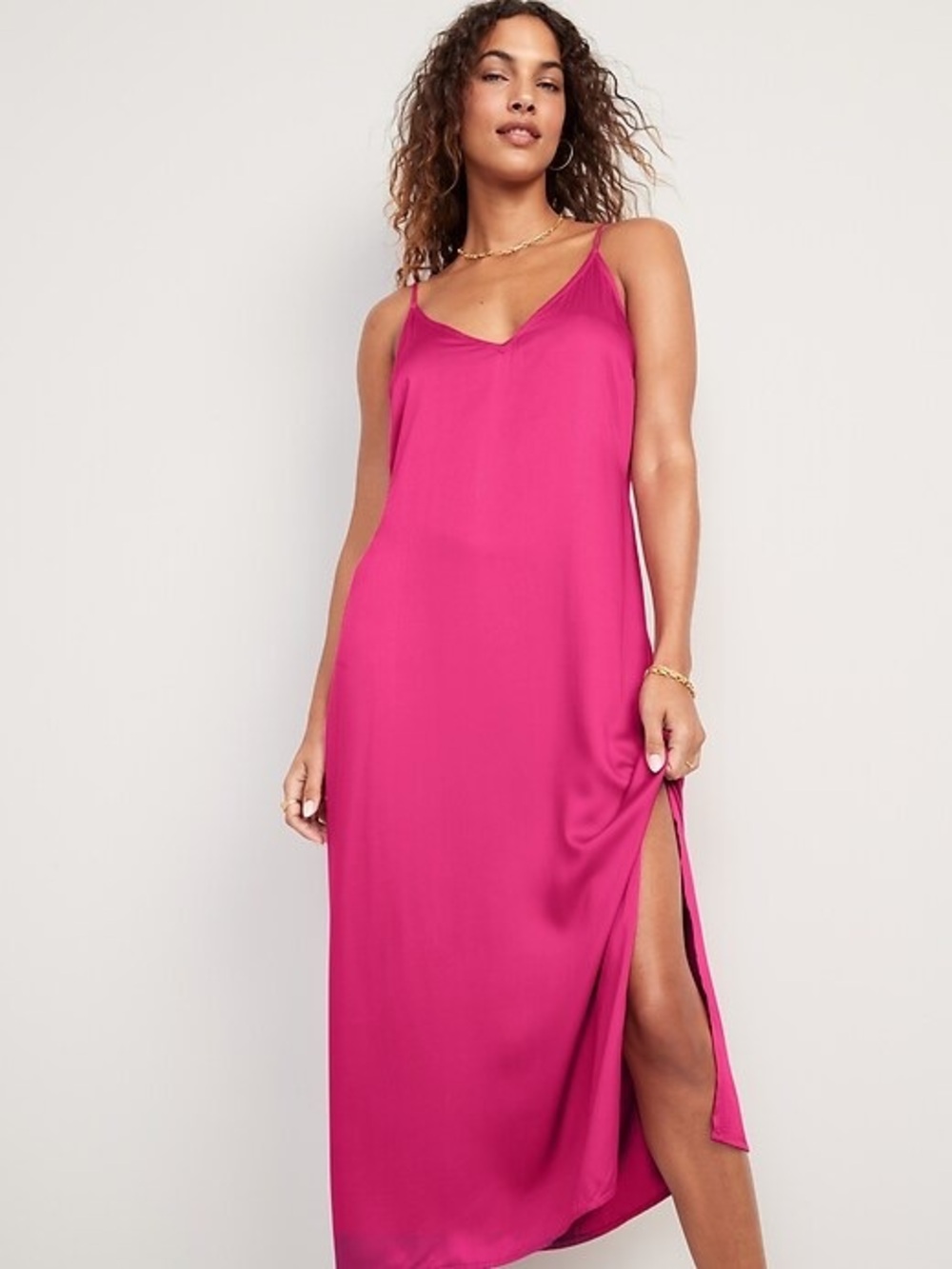NEW Old Navy Pink Satin Midi Dress With Side Slit